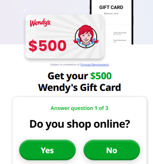  You can get a $500 Wendy's Gift Card Now!